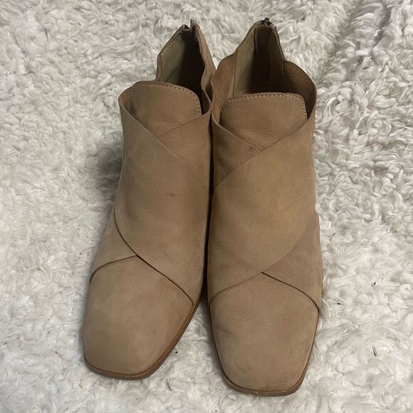 Eileen Fisher Ember slip on Ankle Boots khaki Nubuck Leather back zipper SZ10 - Picture 2 of 9